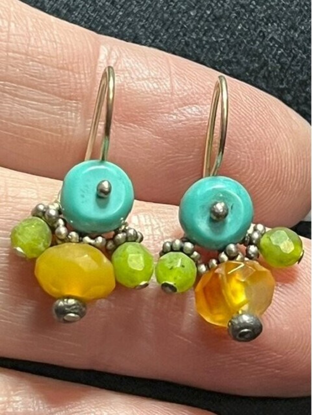 B6992 Artisan Dangle Earrings Sterling Silver *Unmarked 1" Turquoise Peridot